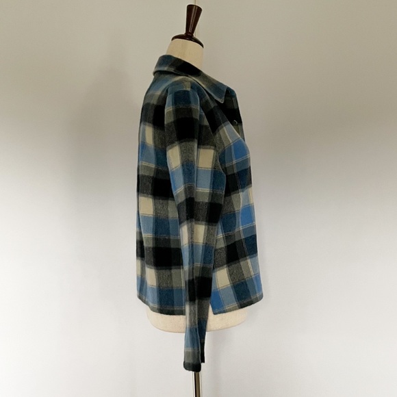 014 Lemon Grass Petite Wool Blend Plaid Oversized Flannel Shirt Shacket - Picture 4 of 14